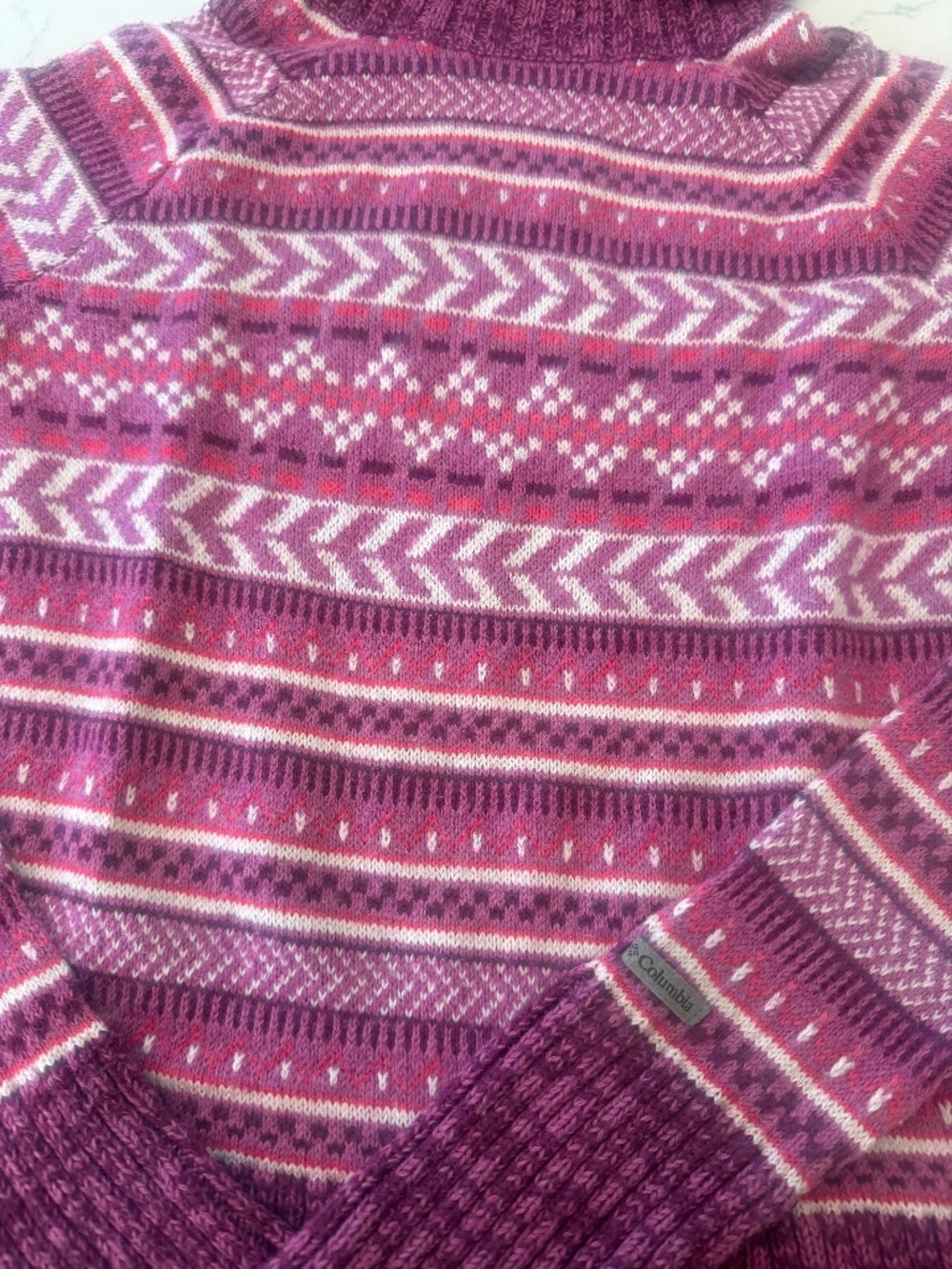 Columbia Winter Creek Fair Isle Turtleneck Sweater Women’s L Purple/Pink hiking